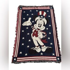 vintage Disney fringed woven tapestry throw blanket featuring Mickey Mouse 66x43